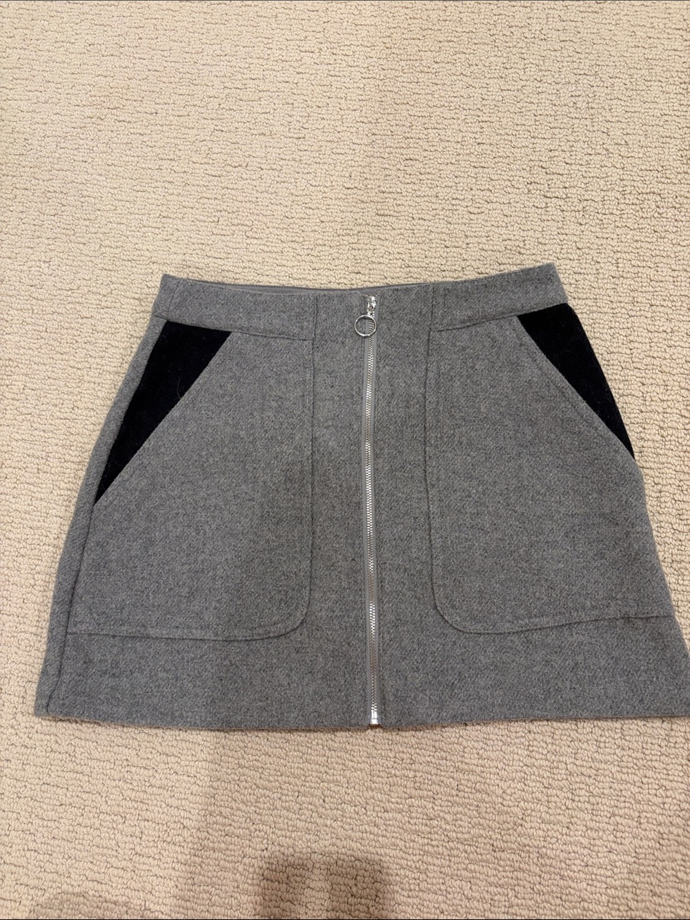 Zara Grey Mini Skirt with Black Pocket Panels